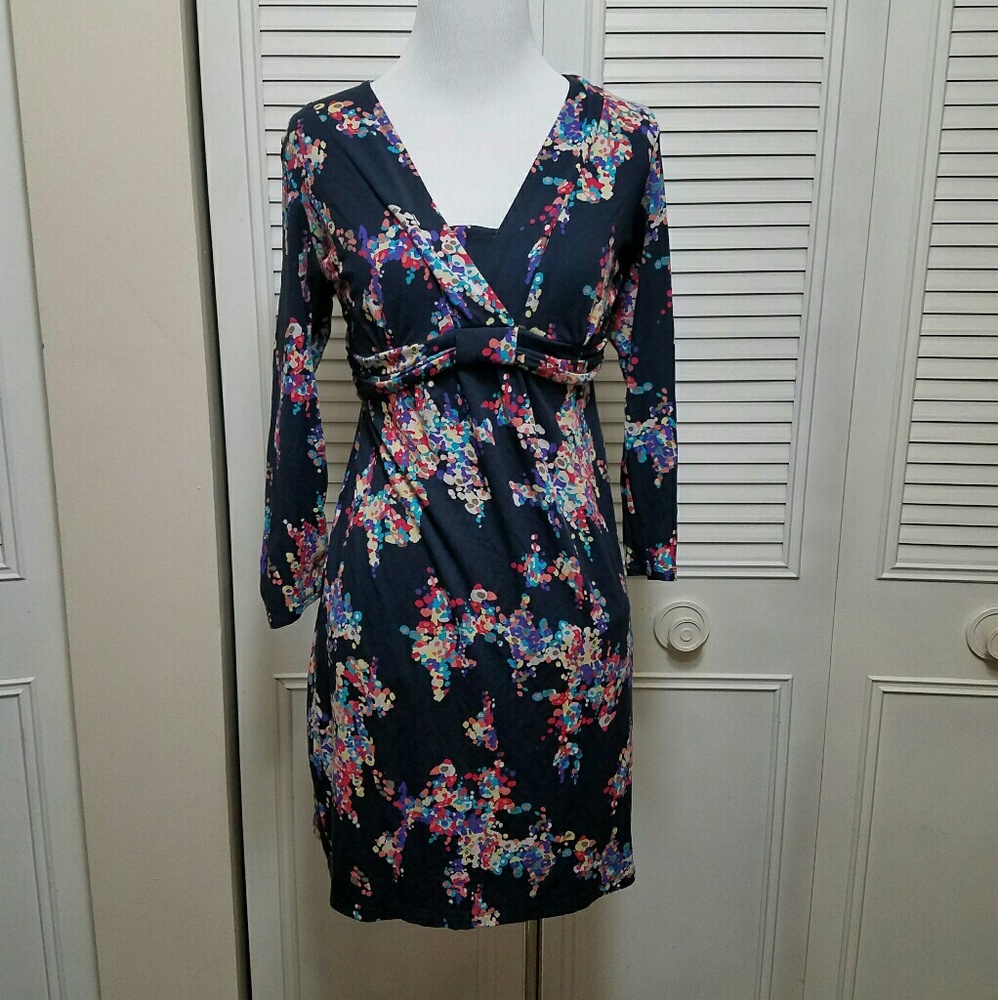 Boden Knot Front Faux Wrap 3/4 Sleeve Jersey Dress